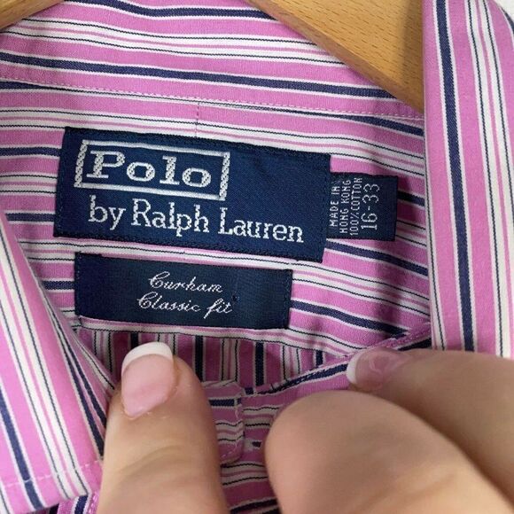 Polo Ralph Lauren Button Down Shirt Mens 16/33 Pink Striped Curham Classic Fit - Picture 5 of 6
